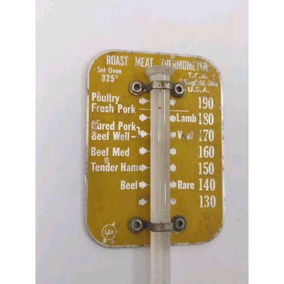 Vintage TCA Roast Meat Thermometer Yellow Aluminum and Glass - Picture 4 of 11